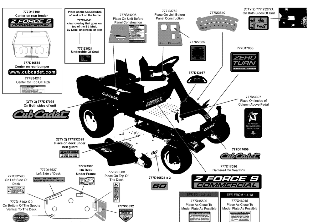Label Map Diagram and Parts List for Z-FORCES60 (53BH5FJD-53BH5FJD050)(2013) Cub Cadet Lawn Tractor